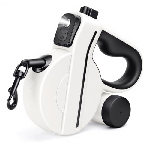 COSOWO Retractable Dog Leash with USB Charged LED Light & Reflective Tape, 16FT Heavy Duty Pet Lead with Poop Bag Holder, Tangle-Free Leash for Dogs Walking Running Night Safety, Black