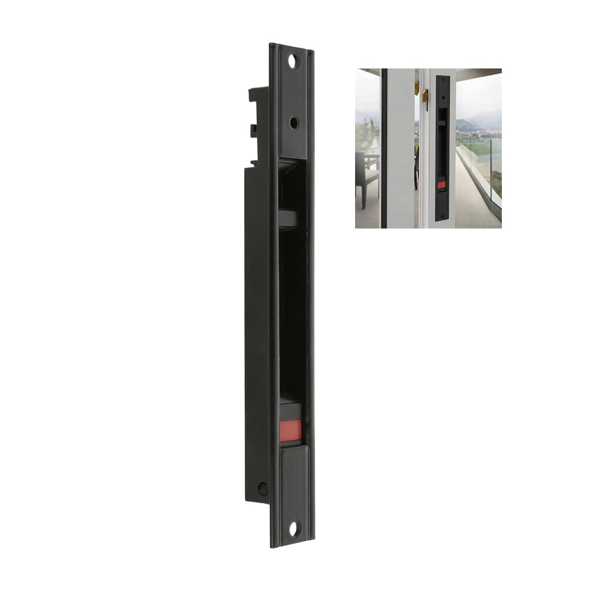 Amig Black - Flush-Mounted Lock For Aluminium Sliding Windows And Doors - Hook Lock For Recess Mounting - Dimensions: 174 X 23 Mm - Colour: - Square Faceplate - Screw Installation