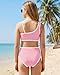 Sewetier Girl Two Piece Swimsuit Pink Padded Bikini Set Little Girls Contrast Trim Bathing Suits Swimwear with Adjustable Strap 11-12Y