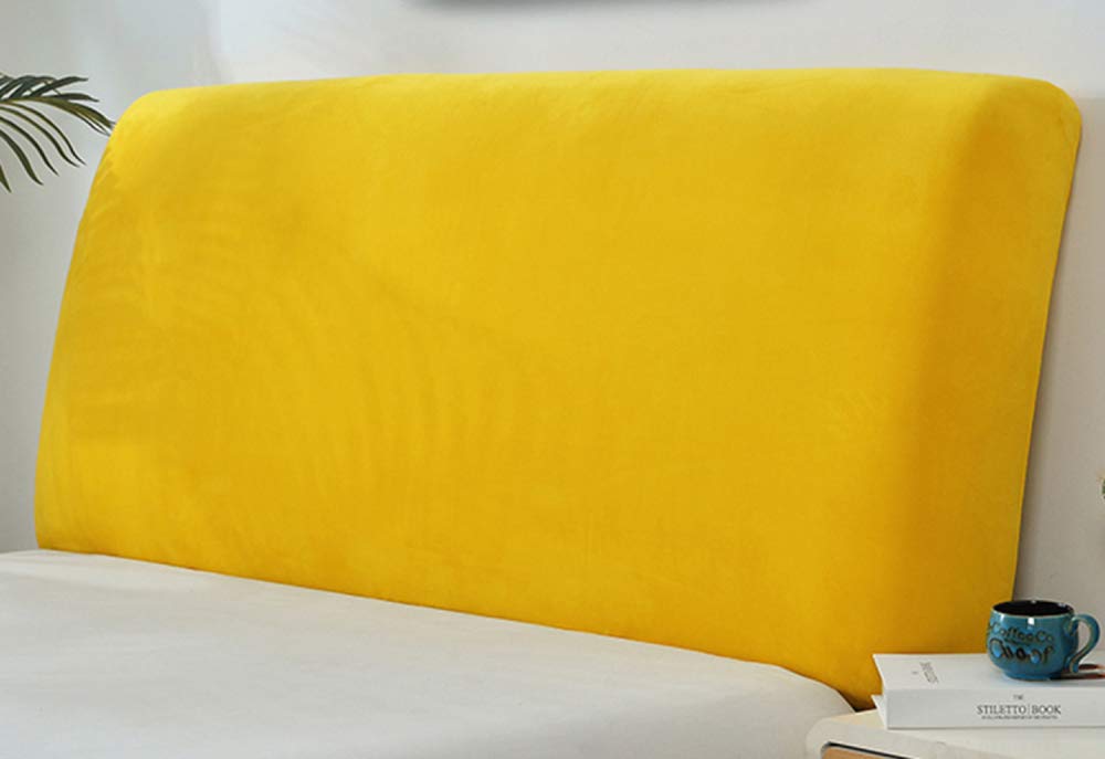 Bed Headboard Slipcover Protector, Stretch Bed Head Cover Velvet Thicken Elastic All-Inclusive Bedside Decoration Protection Dust Cover for King/Double Size Beds,Yellow-200~220cm