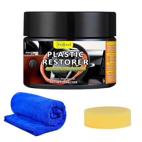 POLIXEL Plastic Restorer for Car – Car Trim & Bumper Renewal Paste, UV Protection for Faded Plastic, Rubber & Vinyl, Long-Lasting Matte Finish, No Sanding Required - 7oz / 200g