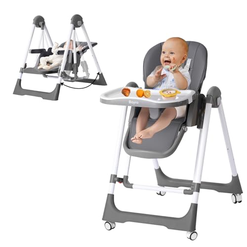 Image of Boyro Baby 5-in-1 Baby High Chair, High Chairs for Babies and Toddlers, Baby Swings for Infants with Detachable Tray, Adjustable Backrest & Height & Footrest, Portable & Foldable & Lightweight