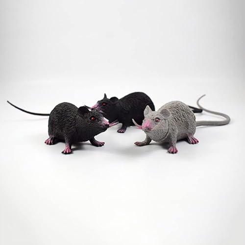 Miniatura 10 de yuanxue 6 ratas artificiales de PVC para Halloween, juego de ratas falsas de simulación, modelo de ratón, accesorios de broma terribles para