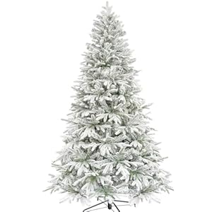 KI Store 7.5ft Artificial Flocked Christmas Tree Unlit Hinged Christmas Fir Tree with Snow Realistic Xmas Tree KI Store 75ft Artificial Flocked Christmas Tree Unlit Hinged Christmas Fir Tree with Snow Realistic Xmas Tree