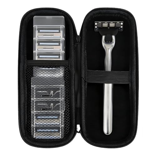 LINMEI Hard EVA Razor Travel Case Compatible with Gillette Men's Razor, Portable Shaver Storage Holder with Mesh Pocket Lightweight Carry Handle Shockproof Waterproof Shaver Organizer, Only Case Black