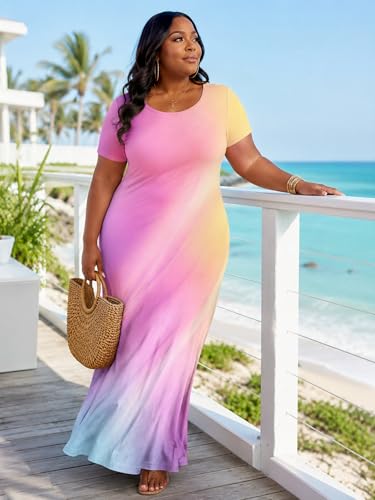 Image of PinkPatty Women's Plus Size Maxi Dress Short Sleeve with Pockets