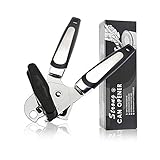 3-in-1 Professional Can Opener Kitchen Durable Stainless Steel Heavy Duty Can Opener Manual Smooth Edge Food Comfortable and Safe Cut, Ergonomic and Easy to Use,with Large Turn Knob (Black)