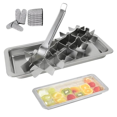 Image of Stainless Steel Ice Cube Trays with 18 Slot Vintage Inspired Design Metal Ice Cube Trays with Removable Easy Release Handle for Bars Kitchens for Food Juice Dishwasher Safe (with Finger Gloves)