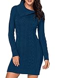 BLENCOT Women Long Pullover Sweater Full Sleeve Asymmetric Collar Slim Mini Sweater Dress Peacock...