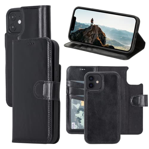 Oxa Leather Wallet Case, Iphone 11 Pro Max Leather Flip Cover With Card Holder, Rfid Blocking Case, Kickstand Function, Detachable Leather Wallet Case Black #TOP26
