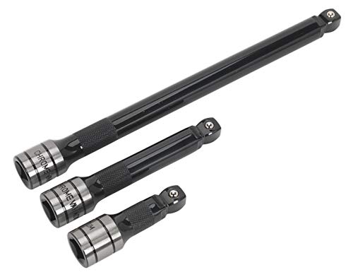 Sealey AK7692 3 Piece 1/2-inch Sq Drive Wobble/Rigid Extension Bar Set Black Series, Silver