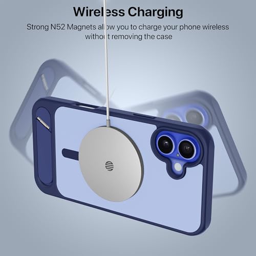 Image of eller sante Zenon Magpro Back Cover Case for iPhone 16 Plus Scratch Resistant Camera Screen Protector TPU Shockproof with Stand Holder Mag-Safe Wireless Charging- Blue