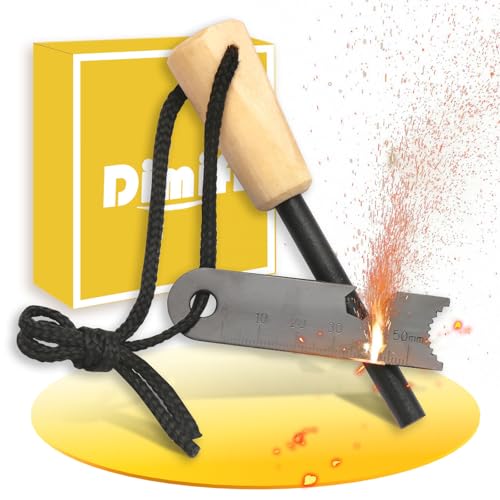 Dimiff Pedernal Supervivencia Profesional Kit, Ferrocerio y Mechero Supervivencia, Encendedor de Alta Durabilidad, Chisquero para Camping y Senderismo, Resistente al Agua y Viento con 20,000 Usos