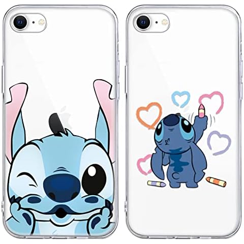 [2 pieces] Case Compatible with iPhone 8/7 iPhone SE 2022/2020 Case 4,7 inch,Stitch Kawaii Cute Cartoon Anime Character Design Phone Cover Soft TPU Silicone Shockproof Transparent Protective Case Cover