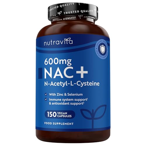 Nutravita NAC N-Acetyl-Cysteine 600mg - 150 Vegan Capsules - 5 Months Supply NAC Supplement with Zinc & Selenium - High Bioavailability N Acetyl Cysteine - Made in The UK