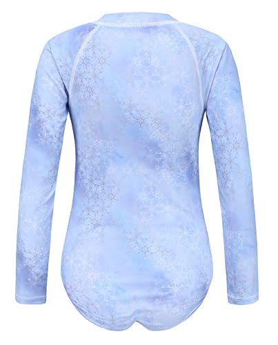 Image of Moon Tree Girls One Piece Swimsuits Long Sleeve Rash Guard Zipper Front Bathing Suit UPF 50+
