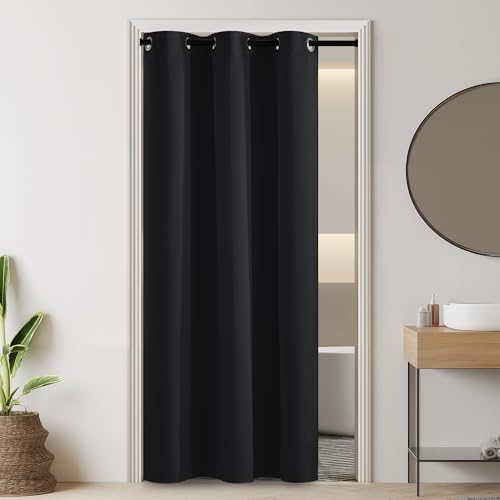 Image of RYB HOME 100% Blackout Doorway Curtains, Closet Curtain for Open Closet, Privacy Room Divider Drape for Bedroom /Temporary Door, 1 Panel, W42 x L80, Black