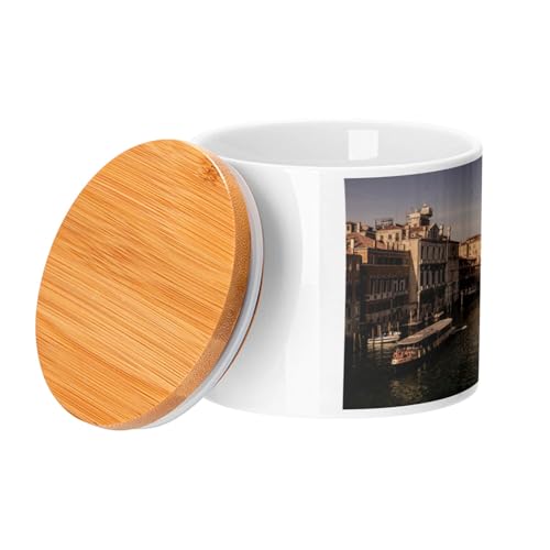 Fabulous Vaso in ceramica con coperchio Bambù - Canale di Venezia Più Bella Città del Mondo Italia Vaporetto - 473 ml (16 once) - Barattolo