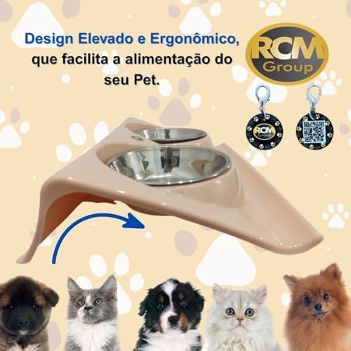 RCM Group® - Comedouro e Bebedouro Elevado Duplo Para Pets Gatos Cães Pequeno Porte Filhotes Tigelas