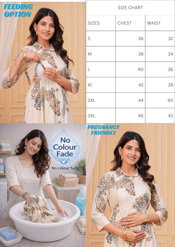 Image of Dhruvi Women's Rayon Anarkali Maternity Dress & Feeding Kurti with Zippers