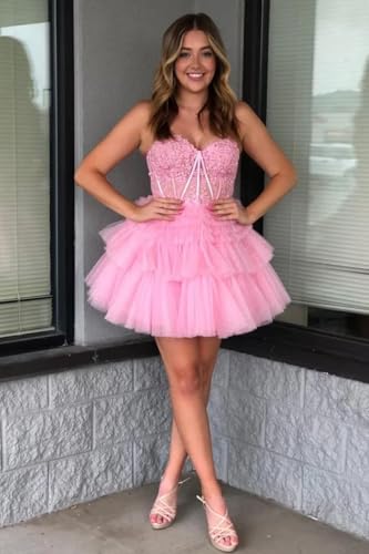 zcbang Short Homecoming Dresses for Teens 2024 Sparkly LaceTulle Stapless Mini Cocktail Gown4