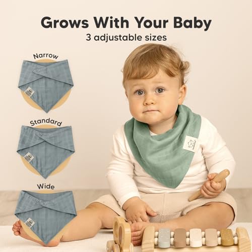 8-Pack Muslin Baby Bibs for Boys, Girls - Muslin Bandana Drool Bibs for Baby Girl & Boy, Drooling Newborn, Teething Toddler, Infant 0-36 Months, 100% Cotton Extra Absorbent & Soft (Mirage)4