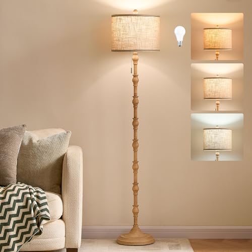 Leasgy 63.5 Floor Lamps for Living Room Farmhouse Floor Lamp for Bedroom with 3 Color Temperatures Vintage Standing Lamps for Living Room Living Room Light Chain Switch Bulb Included Cream