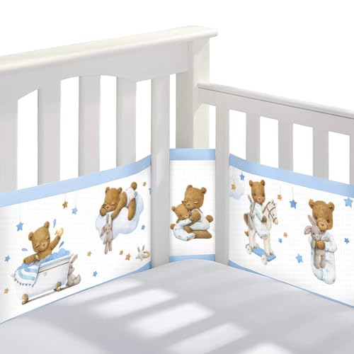 Guyisile Protector de Cuna,Chichoneras Cuna Plegable 4 Lados, Ajustable,Extraíble,Lavable,3D Malla Cuna de Bebé de Transpirable- Parachoques de CU na para Bebés,340cm x 30cm + 160cm x 30cm