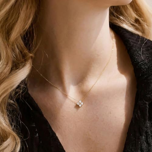 Image of Gold Silver Necklace for Women, Dainty Cubic Zirconia Pendant