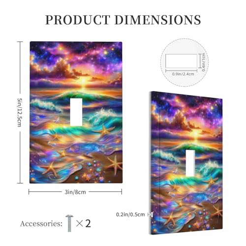 Decorative Switch Covers Plate Colorful Sunset Starfish Beach Shells 1 Gang Wall Plate Oversized Single Toggle Wall Cover Plate Jumbo Electrical Light Switch Plate Faceplate for Home Decor