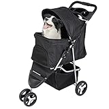 Epetlover 3 Wheels Dog Stroller, Pet Strolling Cart with Skylight Storage Basket Cup Holder Storage Tray, Animal Carrier for Medium Small Dogs and Cats, Easy Walk