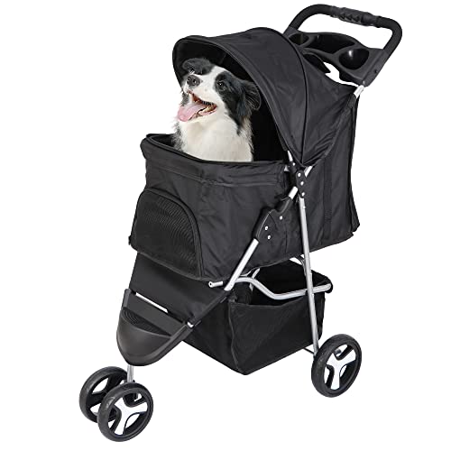 Pet Stroller for Dogs Black 4 Wheels Cat Strolling Cart Foldable Travel Carrier Waterproof Puppy Jogger Stroller with Storage Basket & Cup Holder product thumbnail 10