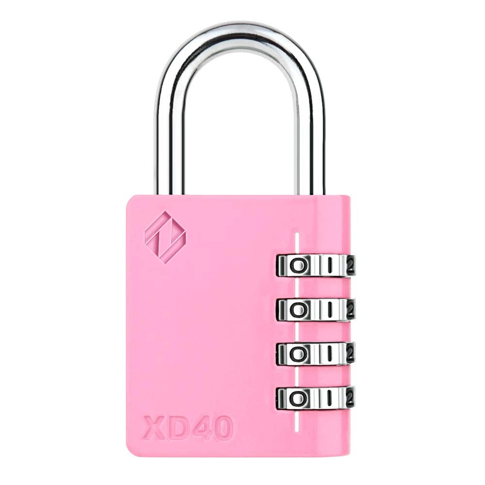 XD40 Combination Lock, 4 Digit Padlock for School Gym Sports Locker, Fence, Toolbox, Case, Hasp Storage (1-Pack, Pink)