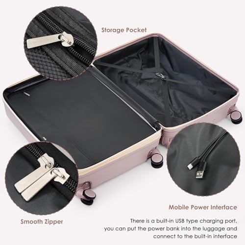 Durable 4-Piece Luggage Set with USB Port - Expandable ABS Hard Shell Suitcase with Travel Bag and Cup Holder - Rosy Brown2