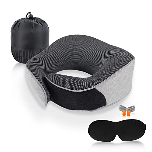 AUPHTIR Reisekissen Nackenkissen Set mit Schlafmaske, Ohrstöpsel, Aufbewahrungstasche & abnehmbarem Bezug, Reisekissen aus Memory Schaum, für Auto, Flugzeug & zu Reisen Cover