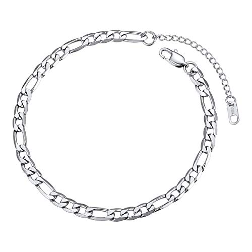 Image of FOCALOOK 14K Gold Plated Anklets for Women Waterproof Plus Size Ankle Bracelet 8.5-10.5 Inch Adjustable Mariner /Figaro /Flat Snake /Cuban Link Chain Anklet Jewelry for Summer Beach Holiday