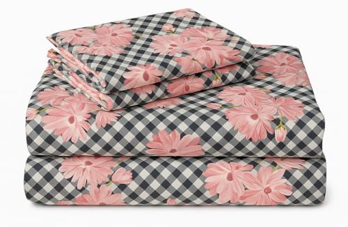 Image of VAS COLLECTIONS 300 TC Cloud Cotton Bedsheet Set Super King Size 108x108 Inch (275x275 cm) | Soft Breathable Double Bed Sheet with 2 Pillow Covers | Luxury Hotel Quality Bed Linen (Gingham Floral)