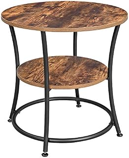 VASAGLE Side Table Round, End Table with 2 Shelves, Living Room, Bedroom, Easy Assembly, Metal, Industrial Design, Rustic Brown LET56BX