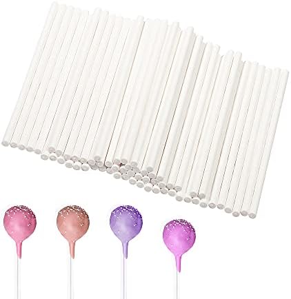Lollipop Sticks, 200PCS White Paper Lollipop Sticks 6 Inch Lollipop Treat Sticks Sucker Stick for Chocolate,Cake Topper,Rainbow Candy, Cake Pops(3.5mm)