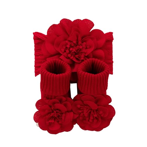 Baby Girls Bows Turban Hat Newborn Knitted Baby 100 Day Hat with Short Socks Set.(MZ28)