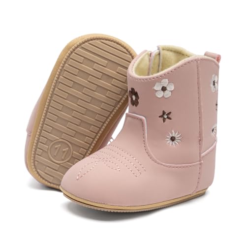 Image of Meckior Baby Girls Cowboy Tassel Boots Side Zipper Moccasins Soft Bottom Non-Slip Toddler Shoe