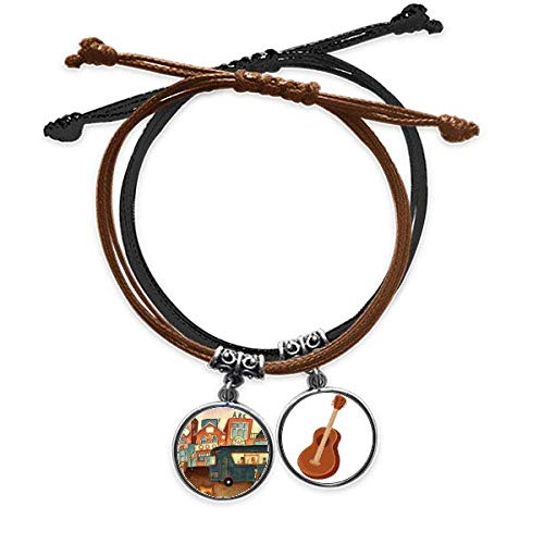 Pulsera de cuero de guitarra cadena de mano con abalorios y colgante de gato