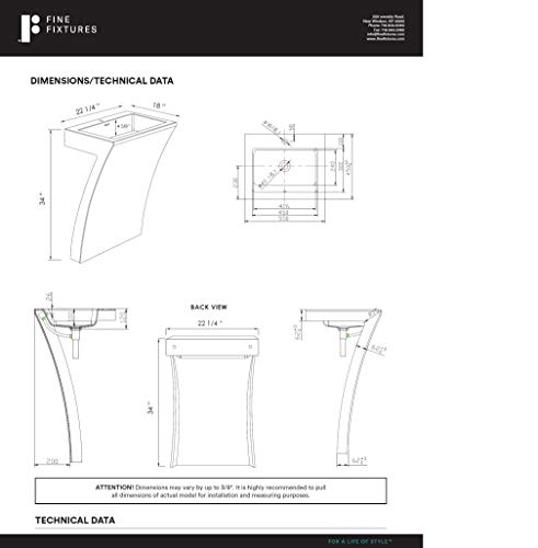 7-Shape Cedar Falls Modern Vanity Pedestal Sink, White, By Fine Fixtures