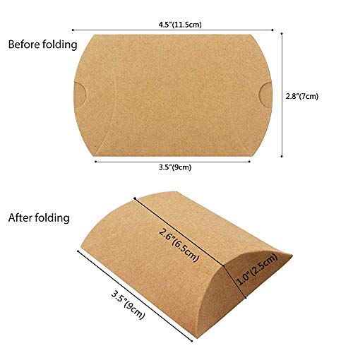 Outuxed Kraft Pillow Boxes 100Pcs Small Gift Boxes, 3.5 X 2.8 Inches Mini Favor Boxes For Packaging Small Business, Soap, Jewelry And Wedding Party With 100Pcs Jute Twine #TOP2