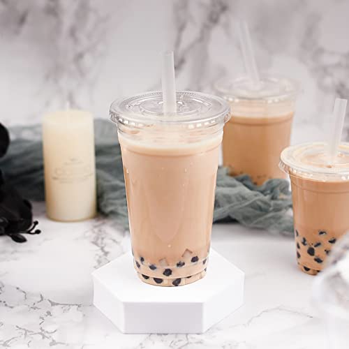 50Pack 20oz Clear Plastic Cups with Hole Flat Lids and Straws, Crystal Clear PET Disposable Party Cups for Cold Drinks, Iced Coffee, Juice, Smoothie, Milkshake, Bubble Boba Tea - Thumbnail 6