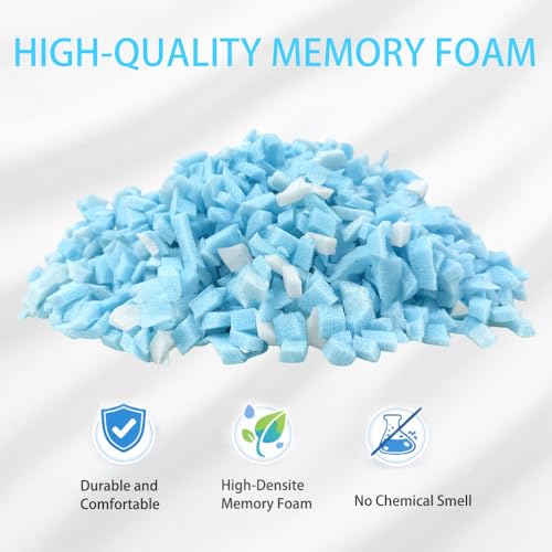 Hem Dgpsy 10lbs Shredded Memory Foam Filling, Blue and White Bean Bag Filler, Soft Pillow Stuffing Refill for Punching Bag, Couch, Cushion, Dog Bed, Pouf, Arts and Crafts