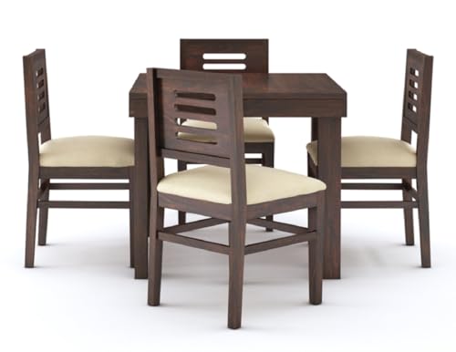Image of MAMTA DECORATION Solid Sheesham Wood 4 Seater Dining Table Set | Four Seater Dinner Table with 4 Cushions Chairs | Dinning Table Set 4 Seater for Living Room, Hotels & Restaurant (Walnut Finish)
