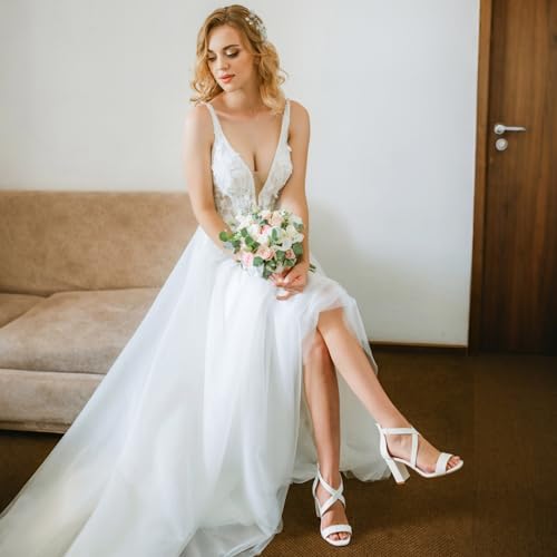Image of ZURIN Women's Strappy Block Heels Chunky High Heels Sandals Open Toe Ankle Strap Pumps Dress Shoes for Wedding Bridal Evening Party Prom