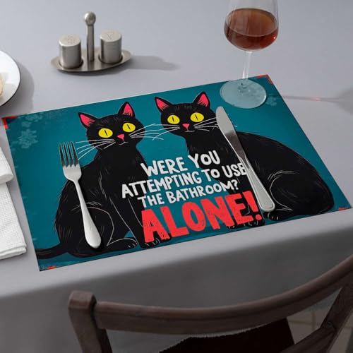 Sets de table en silicone motif chat noir lavables pour comptoir de cuisine