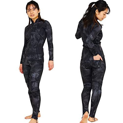 ヘレイワホ ウェットスーツ レディース 1.5mm×1.5mm ロングパンツ ジャケット 2ピース 日本人サイズ サーフィン SUP ダイビング シュノーケリング 4.alohaBK×alohaBK S